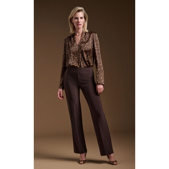 NWT Joseph Ribkoff Beige/Black Satin Animal Print Top Style 244253 Size 8 - Picture 4 of 10